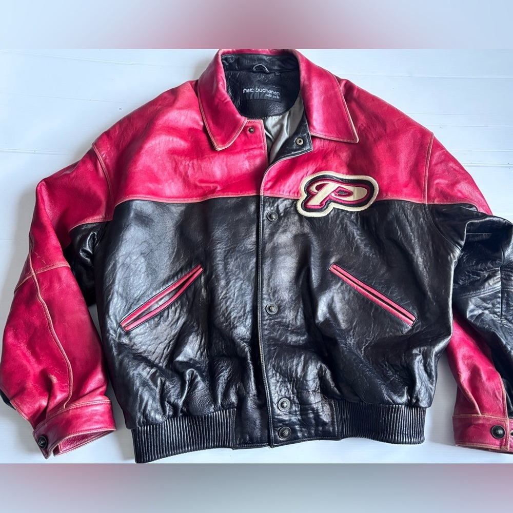 Pelle Pelle Leather Jacket Red Black Size 48 Mens Vintage Y2K
